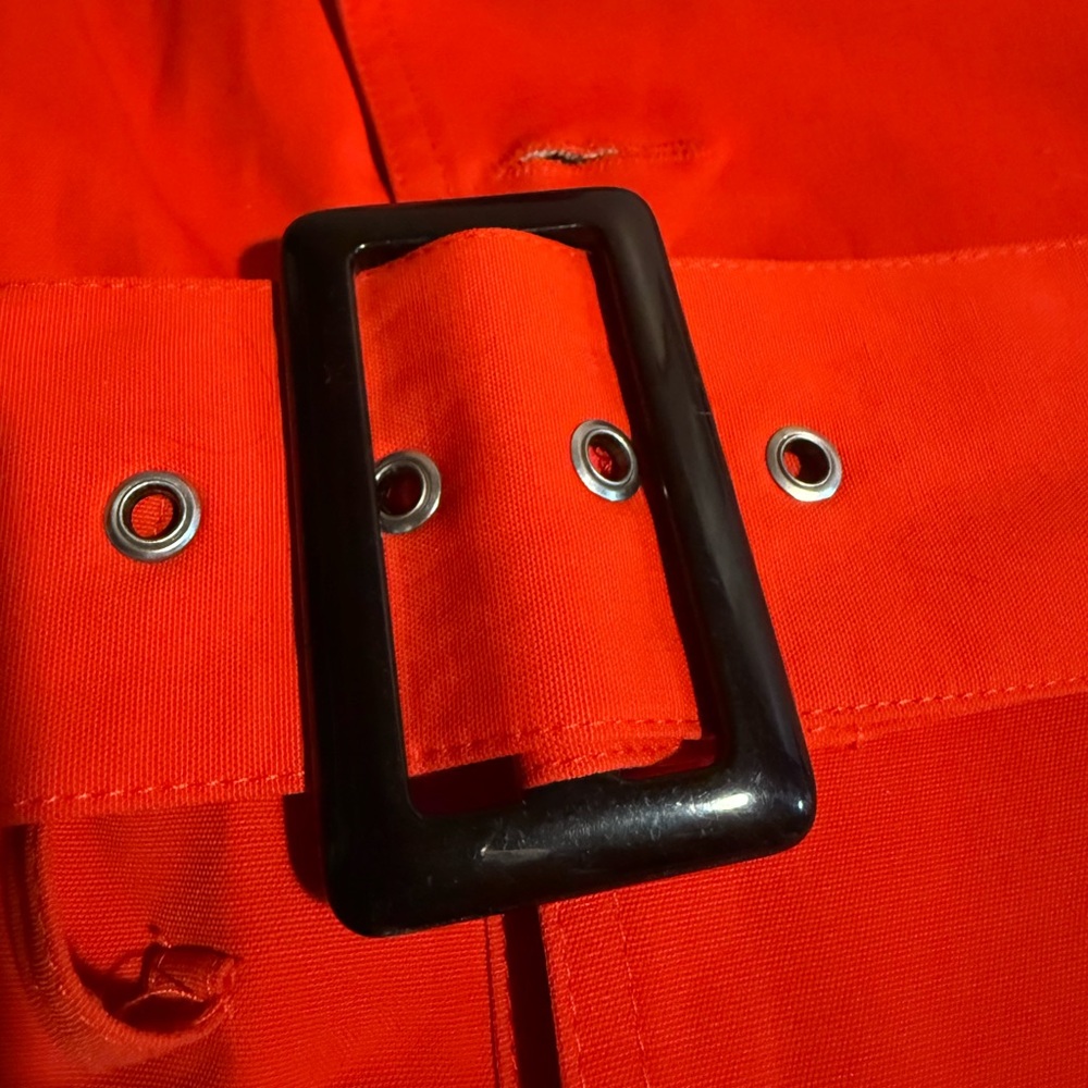 Worthington Lined Red Raincoat Black Buttons Long Sleeve Collared Belt - Picture 14 of 16